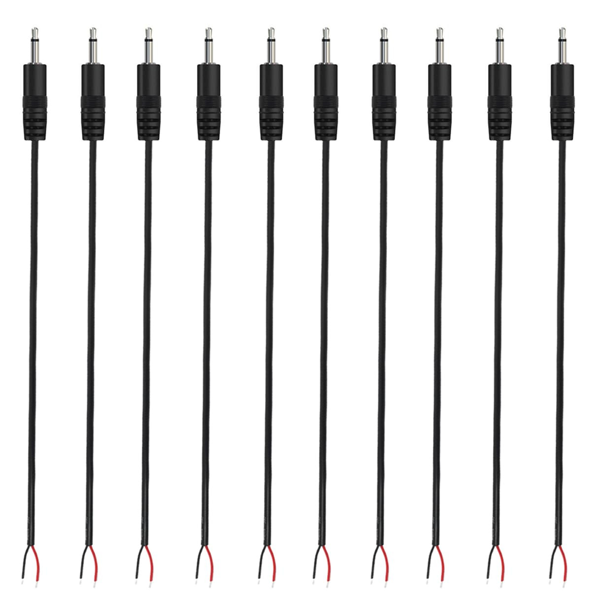 10Pcs 25Cm 3.5Mm 1/8" TS Mono Audio Male Plug to Bare Wire Open End Cable, TS 2P