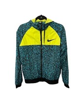 Nike Abstract Neon Yellow Mesh Lined Windbreaker Full Zip Hoodie Jacket L