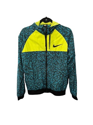 Nike Abstract Neon Yellow Mesh Lined Windbreaker Full Zip Hoodie