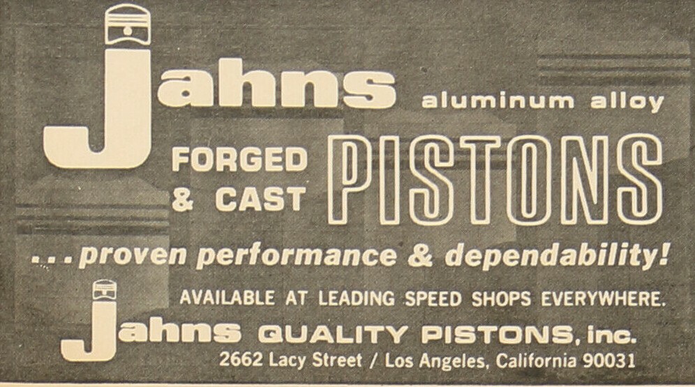 Jahns Pistons Custom Race Car Engine High Performance Vintage Print Ad 1968