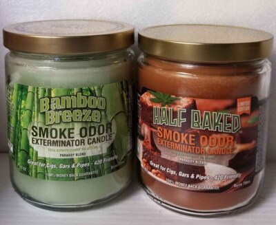 Smoke Odor 13 oz Candles 2 Fragrances Set Bamboo Breeze/Half Baked.