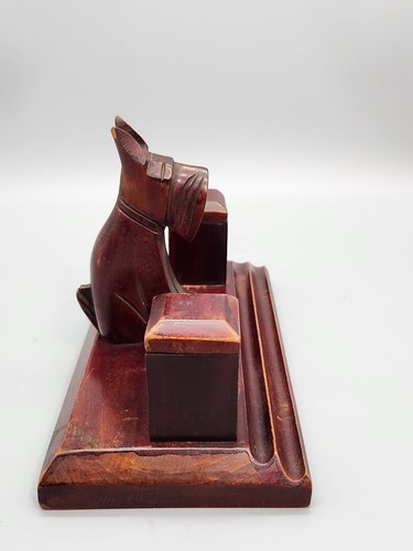 Vintage Ink Wells With Scottie Dog Wood Desk Set - Picture 4 of 16