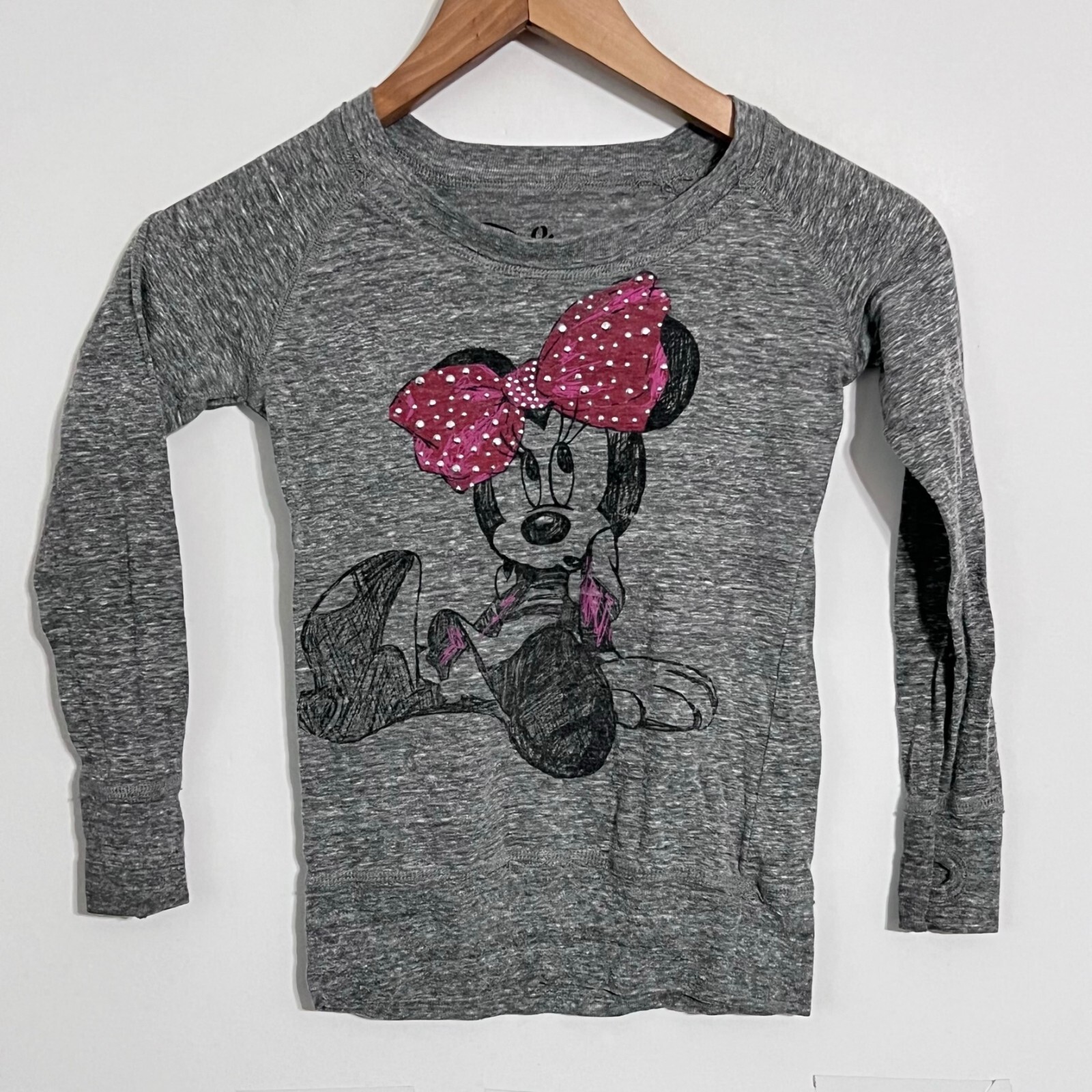 Disney Girls T-Shirt Size S Grey Studded Minnie Mouse Womens Juniors Top