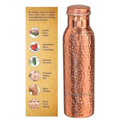 Bouteille d'eau en cuivre 100 % pur gobelet martelé bienfaits pour la santé 1... - Photo 1/4