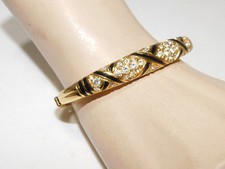 NIB Swarovski CIGNO Bracciale Rigido In Oro Con Smalto Nero E Cristalli Strass