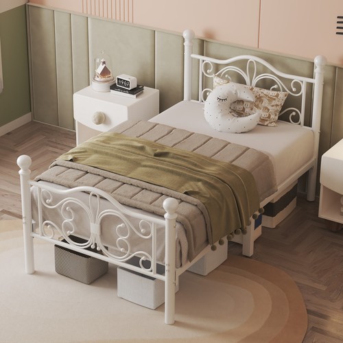 Twin Metal Platform Bed Frame with Butterfly Pattern Headboard and Footboard - Picture 7 of 16