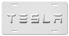 TESLA Inspired art simulated white carbon fiber  aluminum license plate tag