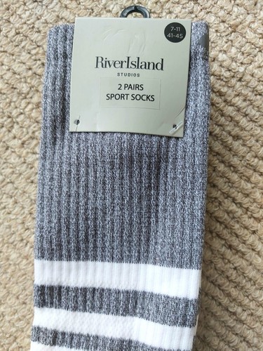 2 Pairs RIVER ISLAND Grey Marl / White SPORTS SOCKS Padded Heel 7-11 43-45 Draw - Picture 2 of 7