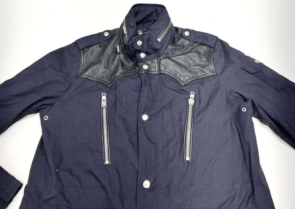 The Kooples Jacket Canvas Leather Accent Navy Full Zip Pockets Men’s S - Image 2 of 4