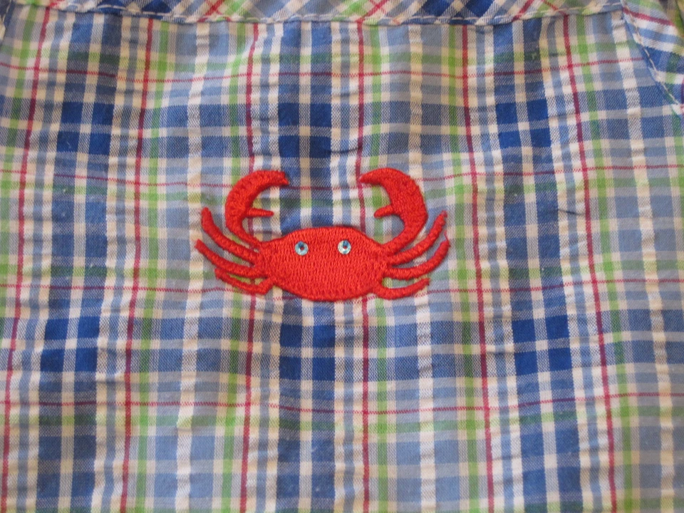 Vestido Boutique Funtasia Too Girl Cangrejo Cuadros Seersucker Mezcla Algodón Talla 4 Usado en Excelente Condición Foto 3 de 4