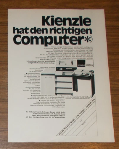Seltene Werbung KIENZLE Datensysteme Computer 6000 1971