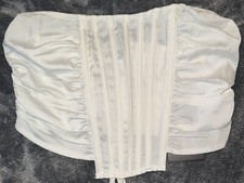 PrettyLittleThing White Ruched Detail Textured Satin Corset