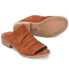 NIB Sofft Netta 8M 39 Open Toe Slip On Slide Sandals Suede Luggage