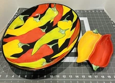 Chip 'n Dip Set by Clay Art Caliente Two Piece, Item #4993 Jalapeños Peppers