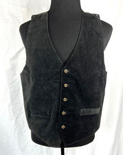 VTG The Dual Control Brand Black Genuine Suede Leather Vest Waistcoat Men's L
