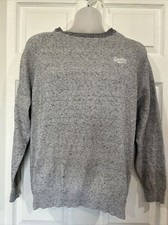 Superdry Orange Label Knit Sweater Slim Fit Marled Cotton Men's L Gray