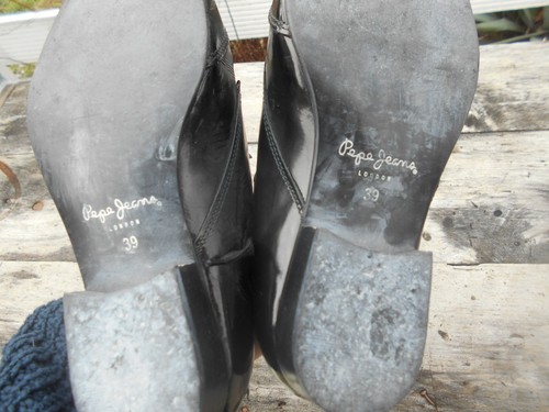 RARE CHAUSSURES PEPE JEANS LONDON CUIR NOIR VERNIES RICHELIEU T 39 TBE SEXY +20€ - Picture 5 of 12