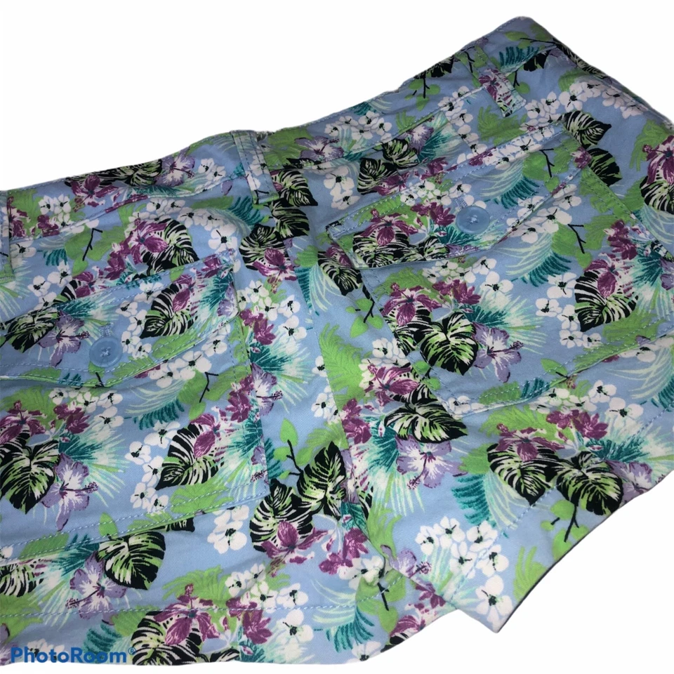 Pantalones Cortos Victoria Secret Azul y Púrpura Floral Chino Crucero Talla 2 Bolsillos con Solapa Foto 3 de 4