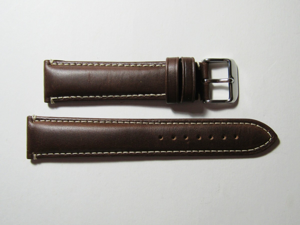 22mm Hadley Roma Brown Contrast Stitched Oil-Tan Leather Mens Band