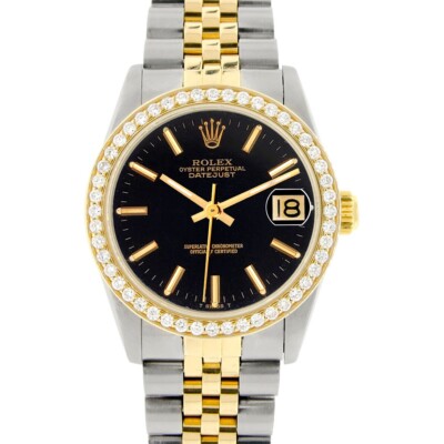 Rolex Datejust 2-tone 31mm 68273 Black Index Watch With 0.95ct