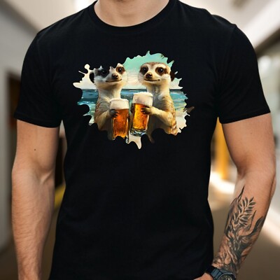 Mens Meerkat Beer Print Cotton T-Shirt Size XS to 5XL