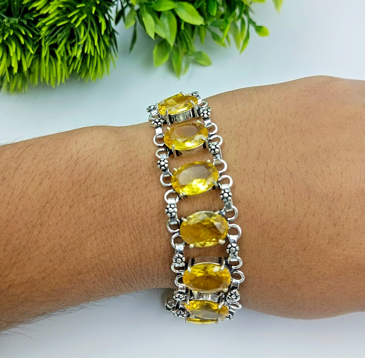 Citrine Topaz 925 Sterling Silver Handmade Gemstone Bangle Bracelet