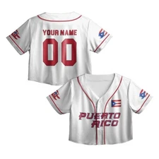 Personalized Puerto Rican Crop Top Baseball Jersey - Flag Pride Puerto Rican