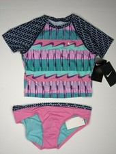 Nike Girl's Clash Crop Top Swim Set, Multi, Big Kids Medium