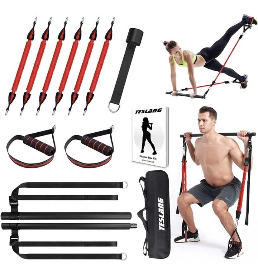 TESLANG Adjustable Pilates Bar Kit with Resistance Band, Home Workout  Equipment