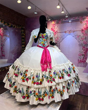 Luxury White Quinceanera Dress Jacket Flowers Tiered Ruffles Sweet 16 Ball Gowns