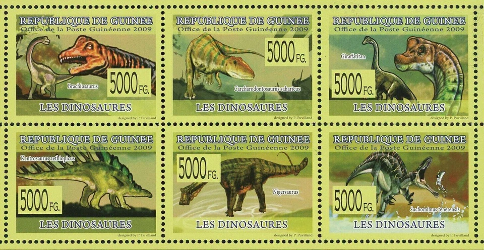 Sello de dinosaurios Brachiosaurus Nigersaurus Giraffatitan S/S MNH #6390-6395 Foto 2 de 4