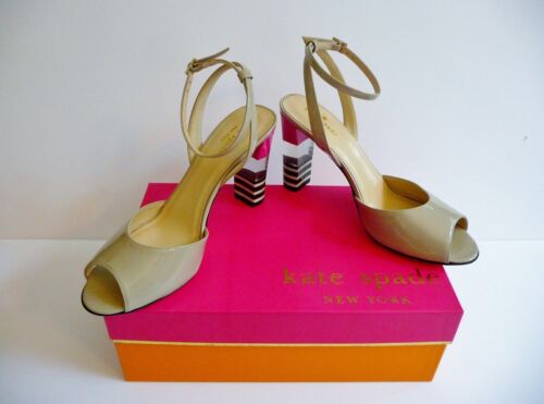 Kate Spade NY Heels NIB Ibezia Beige Striped Sandals Size 9 B Retail $348