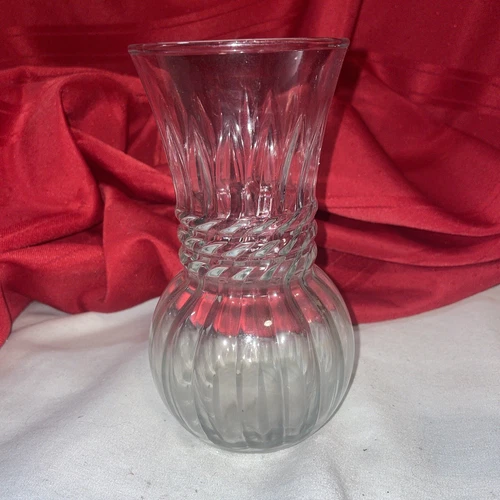 Vintage Clear Pineapple Glass Ribbed Flower Vase - Anchor Hocking 6.5"