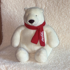Coca-Cola Polar Bear Plush White  Red Stuffed Animal w/ Coca-Cola Scarf