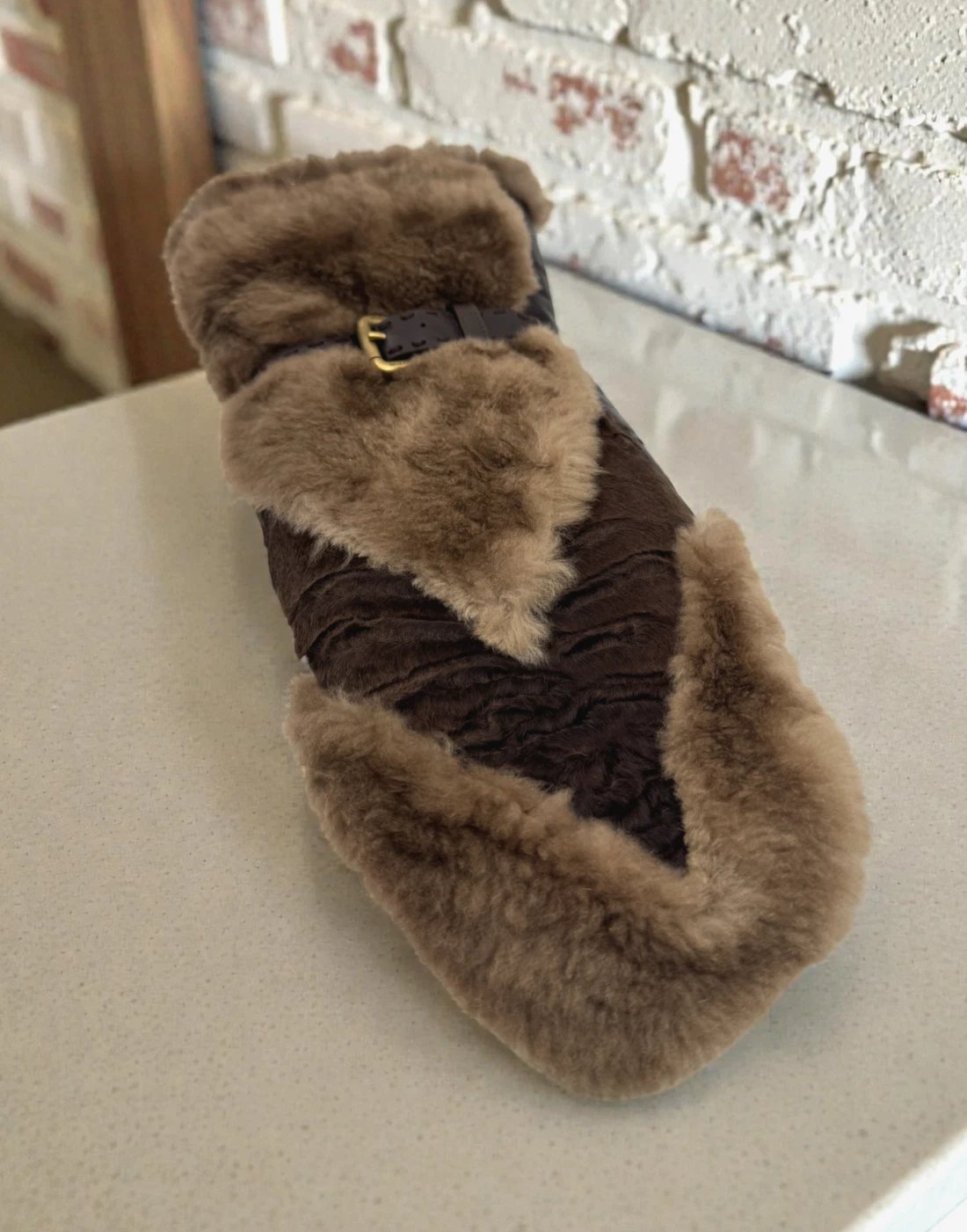 Louis Vuitton Leather Curly Lambskin Astrakhan Nutria Left Muff Glove Large