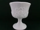 vtg Indiana white milk glass pedestal Harvest Grape pattern vase/compote/candy d