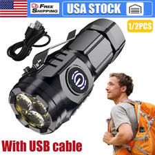 1/2PCS Mini Rechargeable LED Flashlight 3 LED Torch Light Super Bright Torch