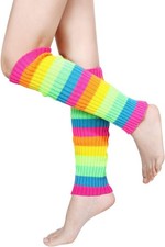 80's Women Knit Leg Warmers Crochet Ribbed Leg Socks Party Accessories