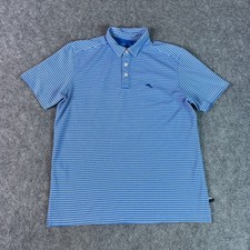 Tommy Bahama Polo Shirt Mens Medium Blue White Striped IslandZone Golf