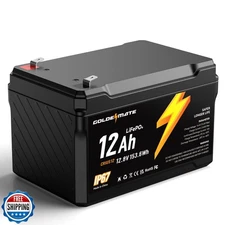GOLDENMATE 12V 12Ah LiFePO4 Lithium Battery, 5000+ Deep Cycles, IP67 Waterpro