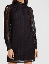 Express Women’s Black Long Sleeve High Neck Lace Dress Size M