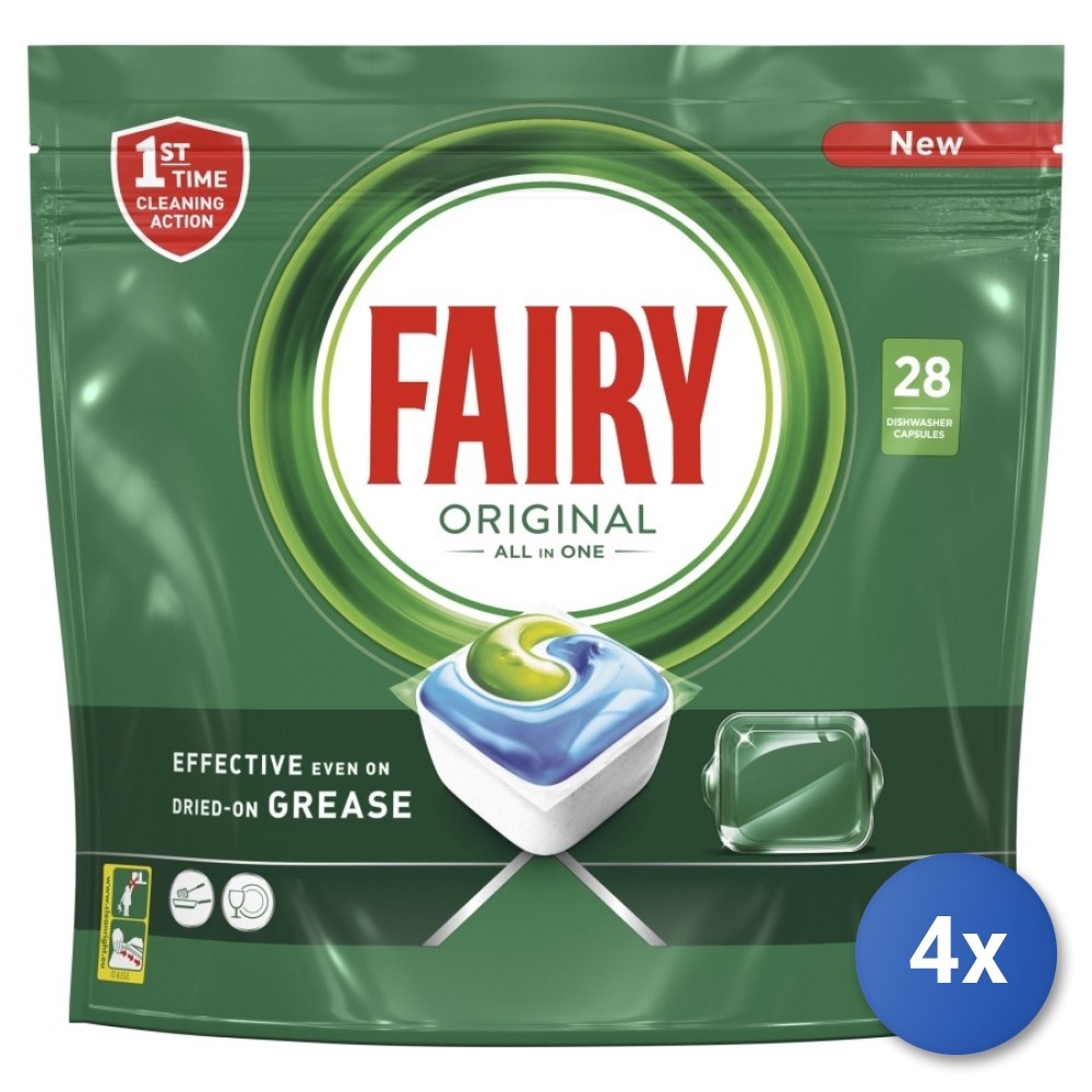 4x Fairy Tabs Lavastoviglie 28 Pezzi All In One Classico