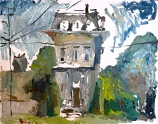 Post-Cubism Plein Air Oil Painting Landscape House 16x20 Canvas Original Art