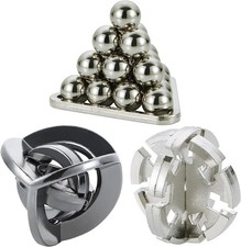 Brain Teaser Puzzles- 3 PCS Metal Puzzles Kit Metal Cast Puzzle Games Toys Unloc