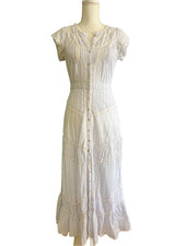 LoveShackFancy Remi Dress Vintage Voyage Blue Stripe Lace Midi Cottagecore Sz 2