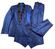 Blue Jacquard Print Tuxedo 3pc Set By Fashion Design Kudoro NWT Men  s M