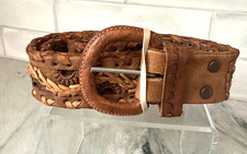 Mexican Hand Tooled Leather Belt 38 Braided Weave Western Vintage