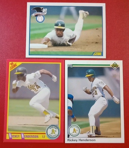 3 For 1! Rickey Henderson 1990 Score + 1990 Upper Deck - Athletics Baseball Card