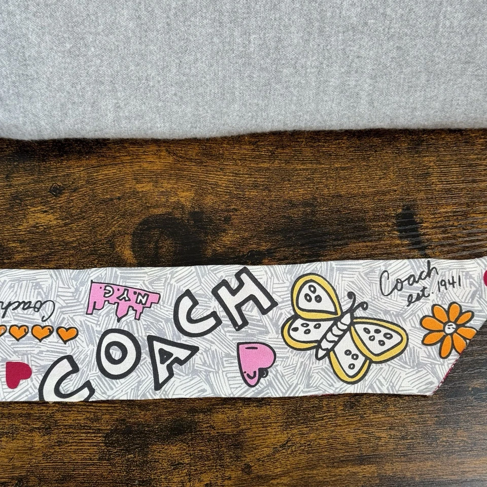 Coach двусторонний узкий шарф хвост сумочки сумка галстук мак бабочка - Изображение 4 из 4