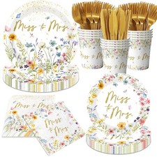 Floral Bridal Shower Decorations - 144Pcs Miss to Mrs Paper Plates and Napkin...